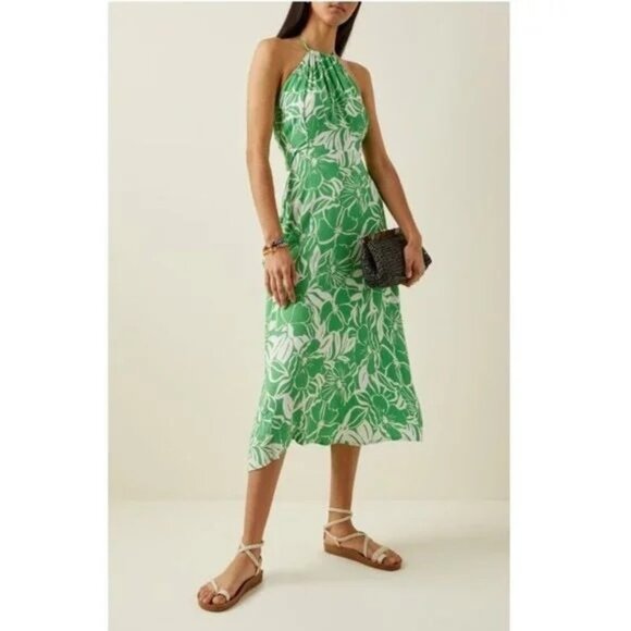 Faithfull the Brand Dresses & Skirts - NWT Faithfull the Brand Taormina Halter Sleeveless Floral Midi Dress Green White